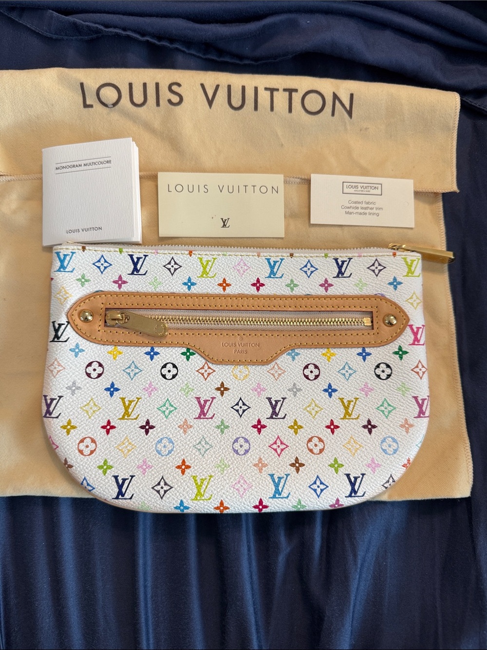 Louis Vuitton Multicolor Monogram Clutch on White Canvas with Natural Trim - Picture 2 of 5